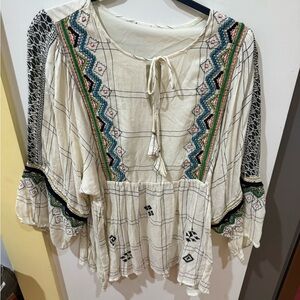 Bohemian Embroidered Women's Top - Cream
